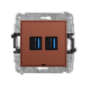 Mechanizm gniazda podwójnego 2xUSB A-A 3.0, bez pola opisowego Karlik ICON terakota 63IGUSBBO-6