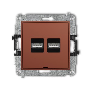 Mechanizm ładowarki USB podwójnej 2xUSB A, 15,5W max., 5V, 3.1A, bez pola opisowego Karlik ICON terakota 63ICUSBBO-6