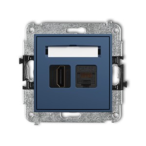 Mechanizm gniazda pojedynczego HDMI 2.0, 4K + gniazda komp. poj. 1xRJ45, kat. 5e, 8-stykowy Karlik ICON navy blue 64IGHK-45e
