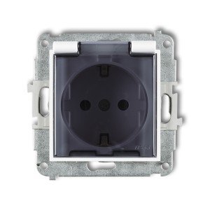 Mechanizm gniazda bryzgoszczelnego z uziemieniem SCHUKO 2P+Z (klapka dymna, przesłony torów prądowych) Karlik MINI biały MGPB-1sdp