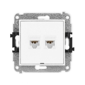Mechanizm gniazda komputerowego podwójnego 2xRJ45, kat. 6A, 8-stykowy, bez pola opisowego Karlik MINI biały MGKBO-8
