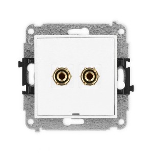 Mechanizm gniazda głośnikowego pojedynczego, bez pola opisowego (typu banan - czerwony i czarny, pozłacany, 4 mm2, do lutowania) Karlik MINI biały MGGBO-3