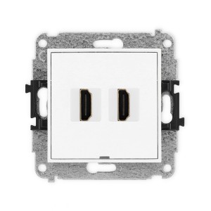 Mechanizm gniazda podwójnego HDMI 2.1, 8K, bez pola opisowego Karlik MINI biały MHDMIBO-6