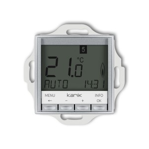 Mechanizm uniwersalnego elektronicznego tygodniowego regulatora temperatury (podświetlenie niebieskie)  Karlik MINI srebrny metalik 7MRT-3.2