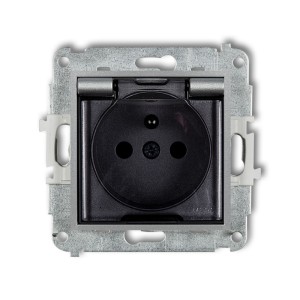 Mechanizm gniazda bryzgoszczelnego z uziemieniem 2P+Z (klapka dymna, przesłony torów prądowych) Karlik MINI srebrny metalik 7MGPB-1zdp