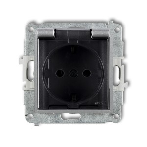 Mechanizm gniazda bryzgoszczelnego z uziemieniem SCHUKO 2P+Z (klapka dymna, przesłony torów prądowych) Karlik MINI srebrny metalik 7MGPB-1sdp