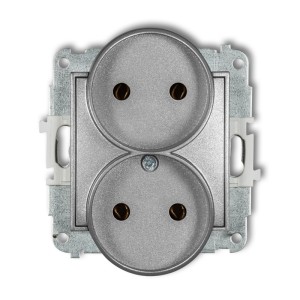 Mechanizm gniazda podwójnego do ramki bez uziemienia 2x2P (bez przesłon torów prądowych) Karlik MINI srebrny metalik 7MGPR-2