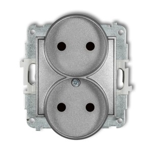 Mechanizm gniazda podwójnego do ramki bez uziemienia 2x2P (przesłony torów prądowych) Karlik MINI srebrny metalik 7MGPR-2p