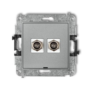 Mechanizm gniazda antenowego podwójnego typu F (SAT) niklowany, bez pola opisowego Karlik MINI srebrny metalik 7MGFBO-2