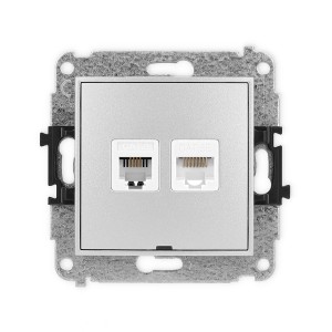 Mechanizm gniazda telefonicznego pojedynczego 1xRJ11 + komputerowego pojedynczego 1xRJ45, kat. 5e, 8-stykowy, beznarzędziowe, bez pola opisowego Karlik MINI srebrny metalik 7MGTKBO