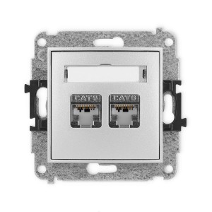 Mechanizm gniazda komputerowego podwójnego 2xRJ45, kat. 6, ekranowany, 8-stykowy Karlik MINI srebrny metalik 7MGK-6