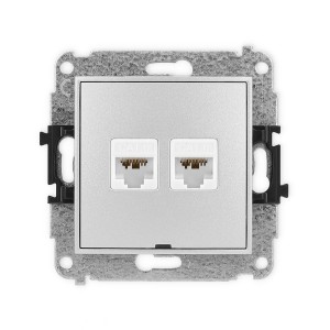 Mechanizm gniazda komputerowego podwójnego 2xRJ45, kat. 6A, 8-stykowy, bez pola opisowego Karlik MINI srebrny metalik 7MGKBO-8