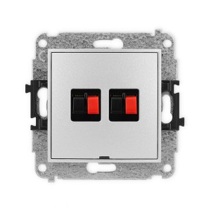 Mechanizm gniazda głośnikowego podwójnego, bez pola opisowego Karlik MINI srebrny metalik 7MGGBO-2