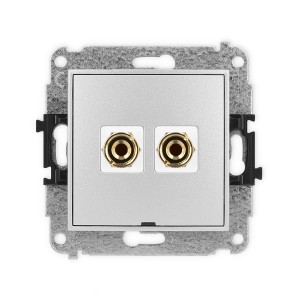 Mechanizm gniazda głośnikowego pojedynczego, bez pola opisowego (typu banan - czerwony i czarny, pozłacany, 4 mm2, do lutowania) Karlik MINI srebrny metalik 7MGGBO-3