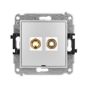 Mechanizm gniazda głośnikowego pojedynczego, bez pola opisowego (typu banan - czerwony i czarny, pozłacany, 4 mm2, skręcany) Karlik MINI srebrny metalik 7MGGBO-4