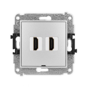 Mechanizm gniazda podwójnego HDMI 2.0, 4K, bez pola opisowego Karlik MINI srebrny metalik 7MHDMIBO-4