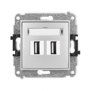 Mechanizm gniazda podwójnego 2xUSB A-A 2.0 Karlik MINI srebrny metalik 7MGUSB-2