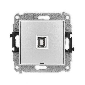 Mechanizm gniazda pojedynczego USB A-B 2.0, bez pola opisowego Karlik MINI srebrny metalik 7MGUSBBO-3