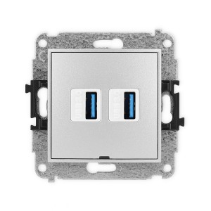 Mechanizm gniazda podwójnego 2xUSB A-A 3.0, bez pola opisowego Karlik MINI srebrny metalik 7MGUSBBO-6