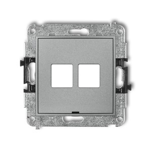 Mechanizm gniazda multimedialnego podwójnego bez modułu, bez pola opisowego (standard Keystone) Karlik MINI srebrny metalik 7MGMBO-2P