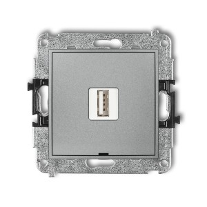 Mechanizm ładowarki USB pojedynczej USB A, 10W max., 5V, 2A, bez pola opisowego Karlik MINI srebrny metalik 7MCUSBBO-3