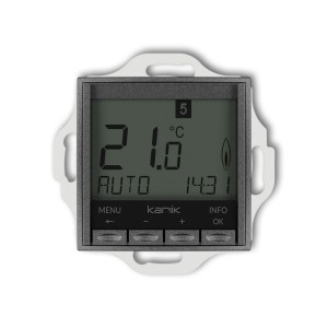 Mechanizm uniwersalnego elektronicznego tygodniowego regulatora temperatury (podświetlenie białe) Karlik MINI grafitowy 11MRT-3.1