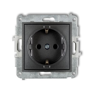 Mechanizm gniazda pojedynczego z uziemieniem SCHUKO 2P+Z (przesłony torów prądowych) Karlik MINI grafitowy 11MGP-1sp