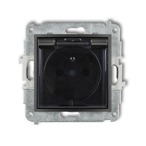 Mechanizm gniazda bryzgoszczelnego z uziemieniem 2P+Z (klapka dymna, przesłony torów prądowych) Karlik MINI grafitowy 11MGPB-1zdp