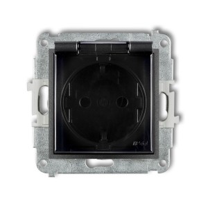 Mechanizm gniazda bryzgoszczelnego z uziemieniem SCHUKO 2P+Z (klapka dymna, przesłony torów prądowych) Karlik MINI grafitowy 11MGPB-1sdp
