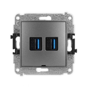 Mechanizm gniazda podwójnego 2xUSB A-A 3.0, bez pola opisowego Karlik MINI grafitowy 11MGUSBBO-6