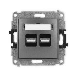 Mechanizm ładowarki USB podwójnej 2xUSB A, 15,5W max., 5V, 3.1A Karlik MINI grafitowy 11MCUSB-6