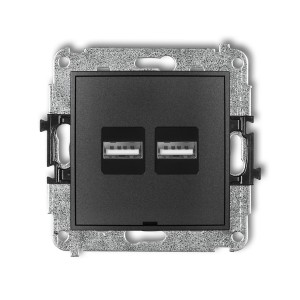 Mechanizm ładowarki USB podwójnej 2xUSB A, 15,5W max., 5V, 3.1A, bez pola opisowego Karlik MINI grafitowy 11MCUSBBO-6