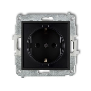 Mechanizm gniazda pojedynczego z uziemieniem SCHUKO 2P+Z (przesłony torów prądowych) Karlik MINI czarny mat 12MGP-1sp