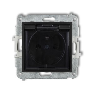 Mechanizm gniazda bryzgoszczelnego z uziemieniem 2P+Z (klapka dymna, przesłony torów prądowych) Karlik MINI czarny mat 12MGPB-1zdp