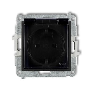Mechanizm gniazda bryzgoszczelnego z uziemieniem SCHUKO 2P+Z (klapka dymna, przesłony torów prądowych) Karlik MINI czarny mat 12MGPB-1sdp