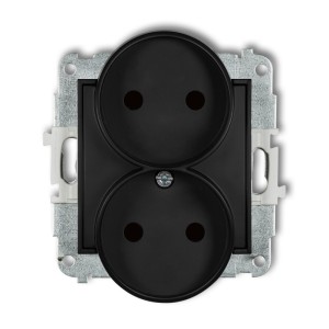Mechanizm gniazda podwójnego do ramki bez uziemienia 2x2P (przesłony torów prądowych) Karlik MINI czarny mat 12MGPR-2p