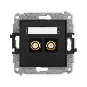 Mechanizm gniazda antenowego podwójnego typu F (SAT) pozłacany Karlik MINI czarny mat 12MGF-2.1