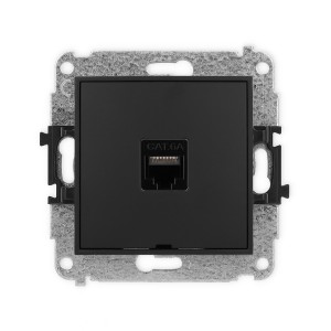 Mechanizm gniazda komputerowego pojedynczego 1xRJ45, kat. 6A, 8-stykowy, bez pola opisowego Karlik MINI czarny mat 12MGKBO-7