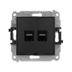 Mechanizm gniazda komputerowego podwójnego 2xRJ45, kat. 6A, 8-stykowy, bez pola opisowego Karlik MINI czarny mat 12MGKBO-8