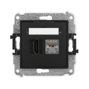 Mechanizm gniazda pojedynczego HDMI 2.0, 4K + gniazda komp. poj. 1xRJ45, kat. 6, ekranowany, 8-stykowy Karlik MINI czarny mat 12MGHK-46