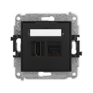 Mechanizm gniazda pojedynczego HDMI 2.1, 8K + gniazda komp. poj. 1xRJ45, kat. 6A, 8-stykowy Karlik MINI czarny mat 12MGHK-86A