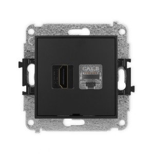 Mechanizm gniazda pojedynczego HDMI 2.1, 8K + gniazda komp. poj. 1xRJ45, kat. 8, ekranowany, 8-stykowy, bez pola opisowego Karlik MINI czarny mat 12MGHKBO-88