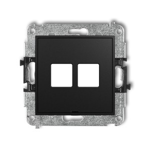 Mechanizm gniazda multimedialnego podwójnego bez modułu, bez pola opisowego (standard Keystone) Karlik MINI czarny mat 12MGMBO-2P