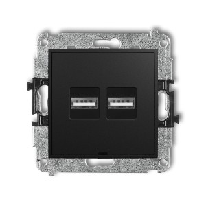Mechanizm ładowarki USB podwójnej 2xUSB A, 15,5W max., 5V, 3.1A, bez pola opisowego Karlik MINI czarny mat 12MCUSBBO-6