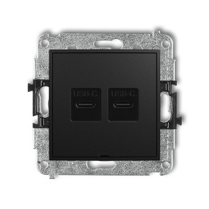 Mechanizm ładowarki USB podwójnej 2xUSB C, 20W max., bez pola opisowego Karlik MINI czarny mat 12MCUSBBO-7