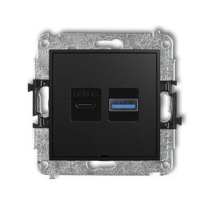 Mechanizm ładowarki USB podwójnej USB C + USB A, 20W max., bez pola opisowego Karlik MINI czarny mat 12MCUSBBO-8