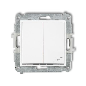 Mechanizm łącznika jednobiegunowego ze schodowym (osobne zasilanie) Karlik MINI biały mat 25MWP-10.2