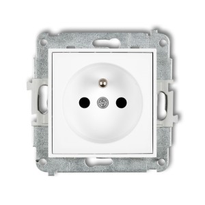 Mechanizm gniazda pojedynczego z uziemieniem 2P+Z (przesłony torów prądowych) Karlik MINI biały mat 25MGP-1zp