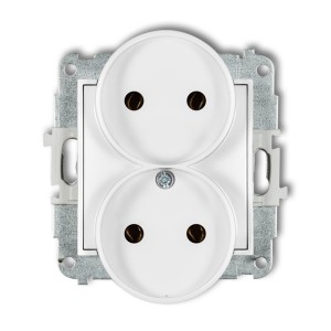 Mechanizm gniazda podwójnego do ramki bez uziemienia 2x2P (bez przesłon torów prądowych) Karlik MINI biały mat 25MGPR-2
