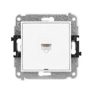 Mechanizm gniazda komputerowego pojedynczego 1xRJ45, kat. 5e, 8-stykowy, bez pola opisowego Karlik MINI biały mat 25MGKBO-1